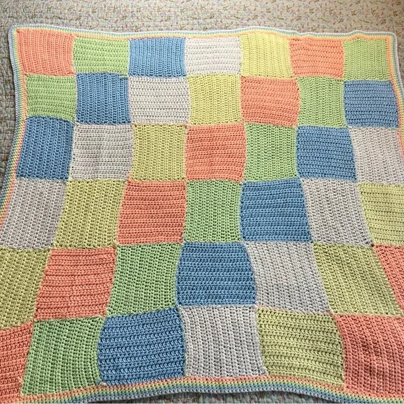 Beautiful handmade crochet square patch nursery throw lap blanket - Picture 3 of 7
